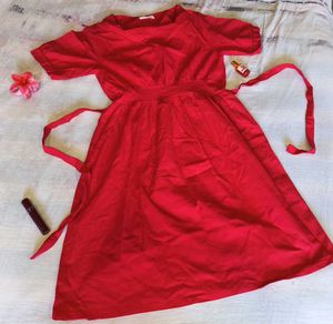 Cherry Red  Dress Soft Cotton Flowy &amp; Feminine