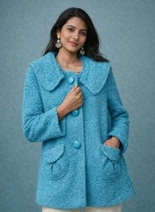 Cute Blue Button-Down stylish Coat for winter