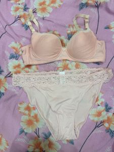 Peach Lace Bra & Panty Set