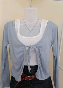 Light Blue Tie-Front Cardigan