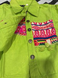 Neon Green Embroidered Denim Jacket