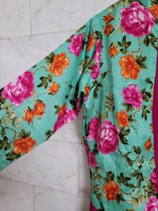 Hot Pink Dress With Attached Floral Jacket