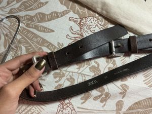 ZARA TRIPLE  BUCKLE  Leather Belt