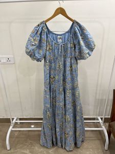 Floral Tiered Maxi Dress in Pastel Blue Mint