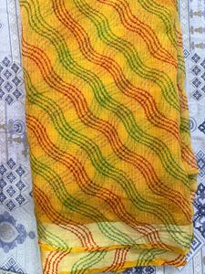 Vibrant Yellow Saree with Wave Pattern