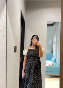 Black floral print midi dress