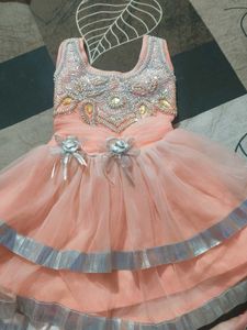 Adorable Peach Embellished Party Dress