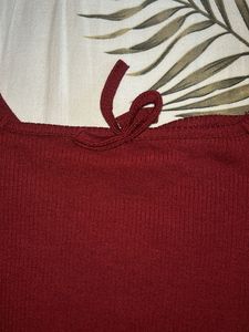 Maroon Puff Sleeve Square Neck Top