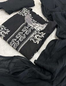 Elegant Black Kurta Set with White Print