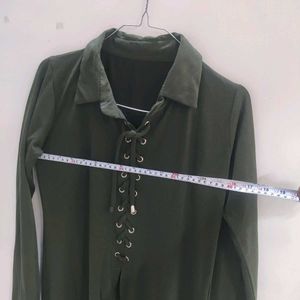 Olive Green Lace-Up Tunic Top