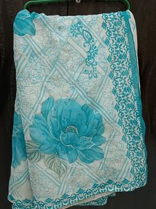 White And Crayon Colour With Silver Work Saree