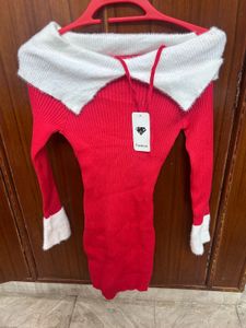Red Off-Shoulder Sweater Dress