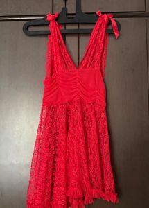 Red Lace Halter Neck Dress