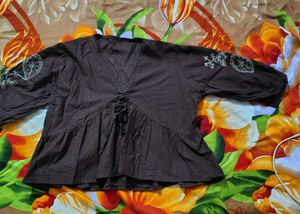 Brown Embroidered Peplum crop Top