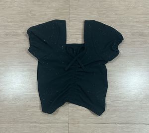 New Sparkly Ruched Square Neck Top