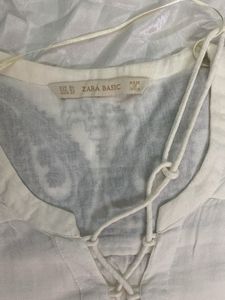 Zara Basic White Lace-Up Top