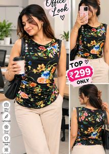 Women's Black Floral Print Sleeveless Top 34"-38"