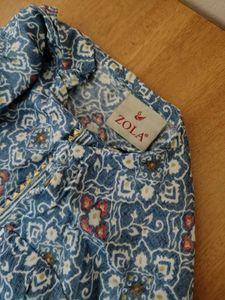 Printed Blue Cotton Kurti – 3/4 Sleeve