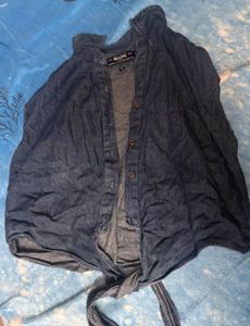 Sleeveless Denim Shirt with Tie Front