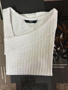 White Textured Asymmetrical Top