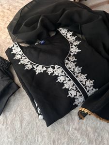 Elegant Black Embroidered Kurta Set