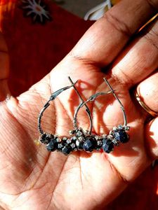 Elegant Black Stone Hoop Earrings