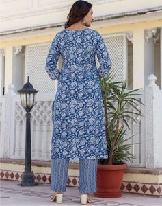 Blue Printed Kurta Set