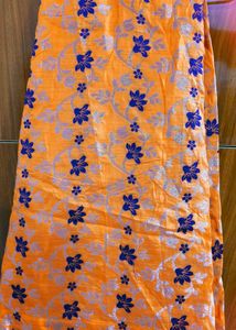 Vibrant Orange Ethnic Skirt with Floral Print