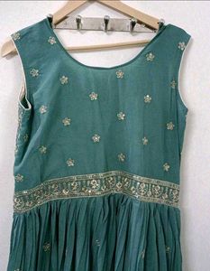 Beautiful Teal Embroidered Gown with Dupatta