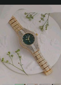 Women Embellished Round Green Dial Analog Watch