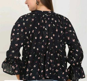 Navy Blue Floral Print Top