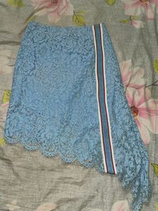 Blue Lace Asymmetric Skirt