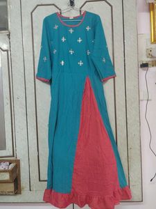 Teal &amp; Pink Embroidered Anarkali Kurta