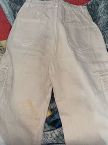 Beige Wide Leg Cargo Pants