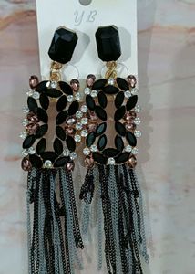 Elegant Black and Grey Chain Drop Earrings