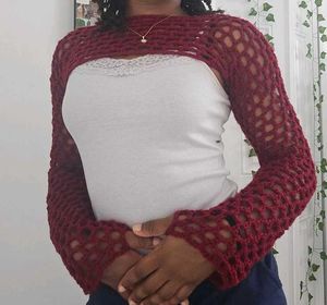 Crochet Net Long Sleeve Crop Top