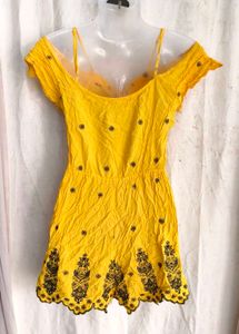 Yellow Embroidered Off-Shoulder Romper