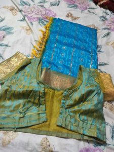 Pattu Blue &amp; Gold Sari with Blouse