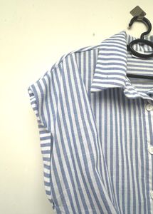 Blue Striped Wrap Blouse