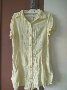 Yellow Button-Down Shirt Dress