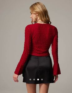 Chic Red Textured V-Neck Top