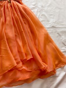 Strapless Orange Beaded Party Dress