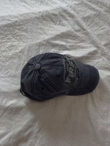 Distressed Baseball Cap with Rhinestone Detail