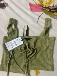 Shein Green Knit Tie-Front Crop Top