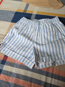 Blue and White Striped Shorts