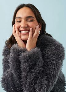 Gina Tricot Grey Shaggy Faux Fur Jacket