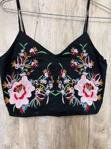 Black Embroidered Cami Top