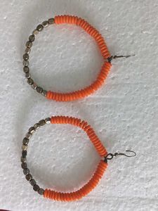 Boho Orange Hoop Earrings &amp; Tree Dangles