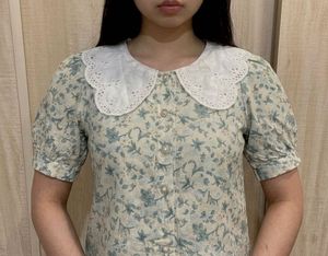 Sage Green Floral Peter Pan Collar Top
