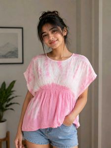 Pink & White Tie-Dye Tunic Top